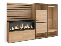 Aparador, 227x145x35 cm, Dormitorio, habitación, Chimenea eléctrica XXL, Zapatero, Vestidor abierto, Roble