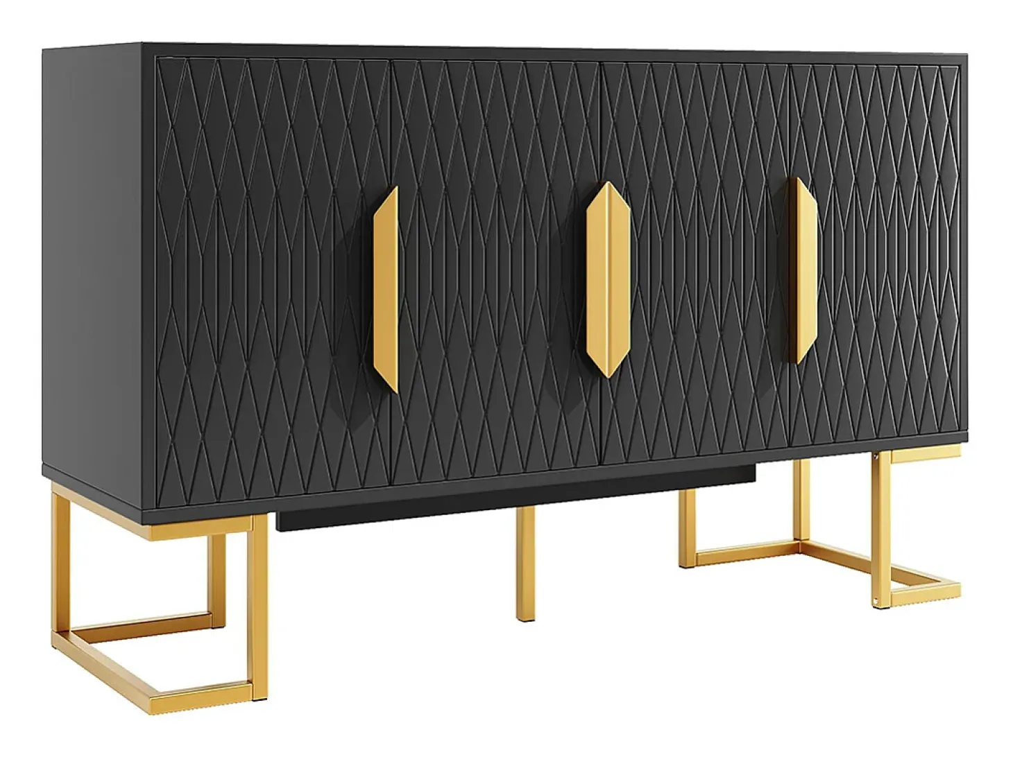 Aparador 140x40x80 cm, estilo contemporáneo, con cuatro puertas y dos estantes regulables en altura, negro