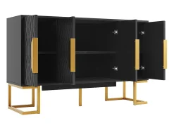 Aparador 140x40x80 cm, estilo contemporáneo, con cuatro puertas y dos estantes regulables en altura, negro