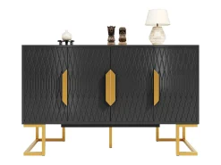 Aparador 140x40x80 cm, estilo contemporáneo, con cuatro puertas y dos estantes regulables en altura, negro