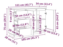 Aparador 111x34x75 cm Madera maciza de pino