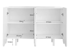 Aparador 120x80,8x37,5cm, aparador en forma de lágrima con 4 puertas perfiladas y bisagra amortiguadora, color blanco