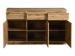 Aparador 135x40x81cm con 3 cajones y 3 puertas, cuerpo en madera natural clara