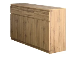 Aparador 135x40x81cm con 3 cajones y 3 puertas, cuerpo en madera natural clara