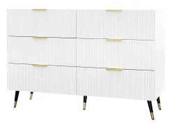 Aparador 120x40x77cm con 6 cajones, patas y tiradores dorados, cuerpo blanco