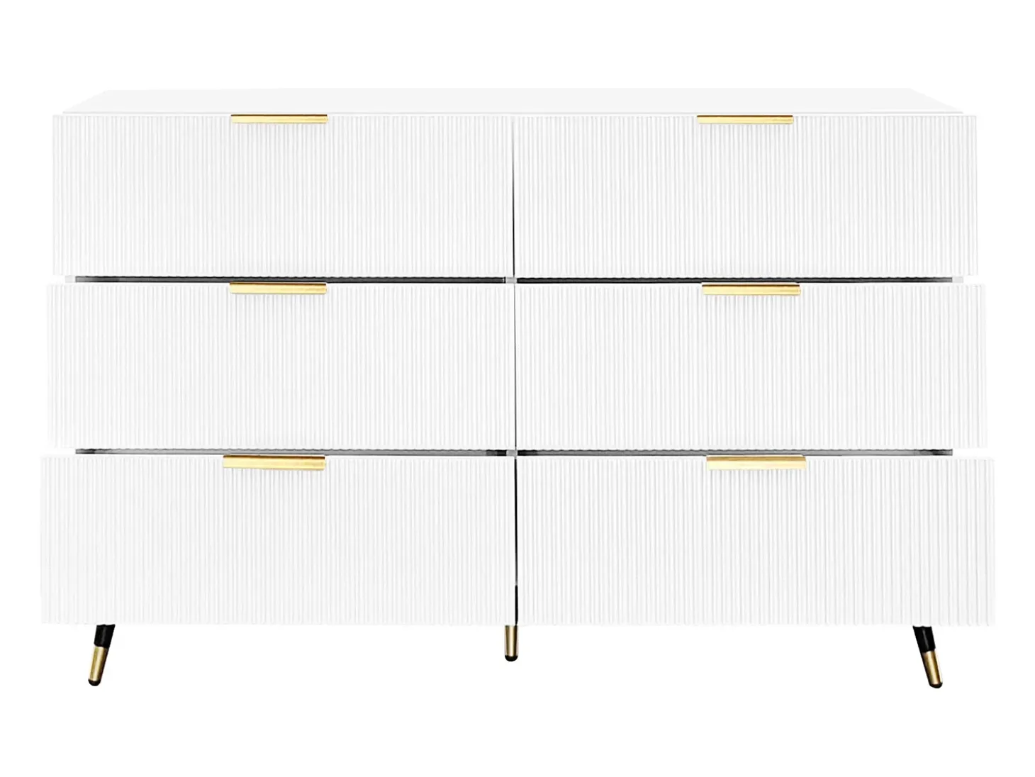 Aparador 120x40x77cm con 6 cajones, patas y tiradores dorados, cuerpo blanco