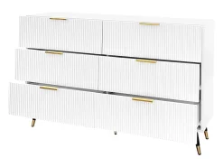 Aparador 120x40x77cm con 6 cajones, patas y tiradores dorados, cuerpo blanco