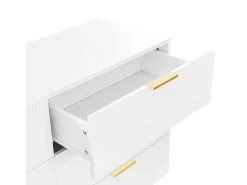 Aparador 120x40x77cm con 6 cajones, patas y tiradores dorados, cuerpo blanco