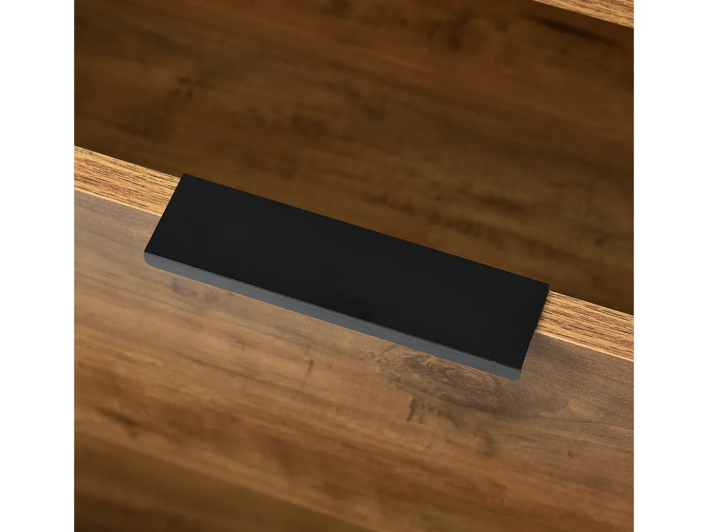 Aparador 120x40x76cm con 6 cajones, en madera natural oscura, patas de metal negro