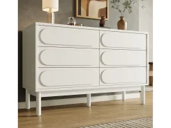 Aparador 120x40x75cm con 6 cajones, decoración relieve 3D, cuerpo de MDF blanco