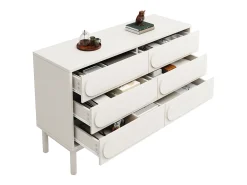 Aparador 120x40x75cm con 6 cajones, decoración relieve 3D, cuerpo de MDF blanco