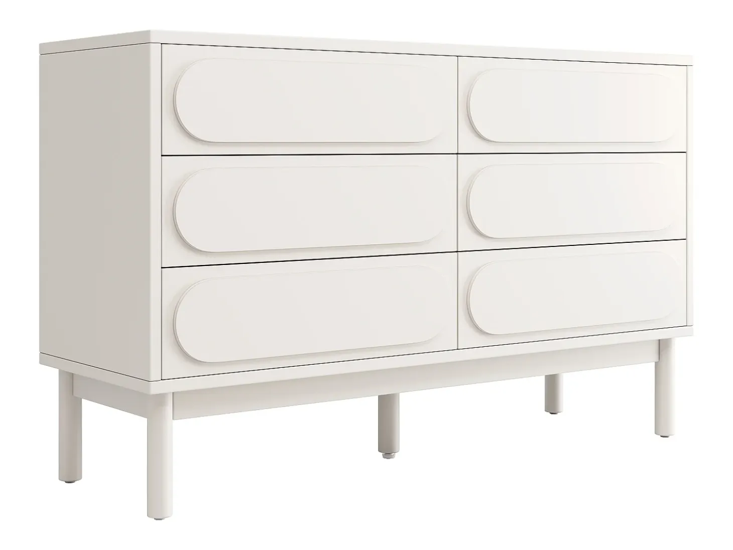 Aparador 120x40x75cm con 6 cajones, decoración relieve 3D, cuerpo de MDF blanco