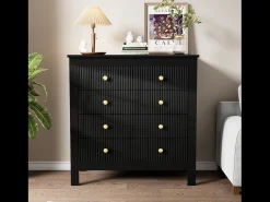 Aparador 79x39,5x80,5cm con 5 cajones, cuerpo negro con tiradores dorados