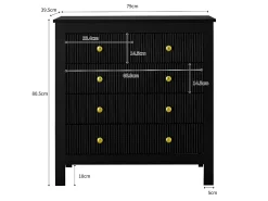 Aparador 79x39,5x80,5cm con 5 cajones, cuerpo negro con tiradores dorados