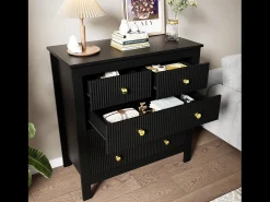 Aparador 79x39,5x80,5cm con 5 cajones, cuerpo negro con tiradores dorados