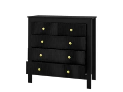 Aparador 79x39,5x80,5cm con 5 cajones, cuerpo negro con tiradores dorados
