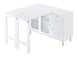 Aparador 122x80x82cm con 3 puertas y 1 cajón, tapa extensible y giratoria, cuerpo blanco