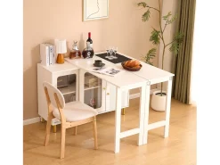 Aparador 122x80x82cm con 3 puertas y 1 cajón, tapa extensible y giratoria, cuerpo blanco