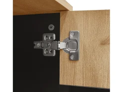 Aparador 140x41x78,5cm con 3 puertas y LED, en chapa imitación madera, natural y negro
