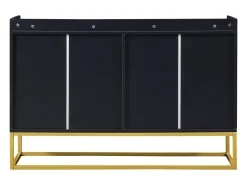 Aparador 120x30x80cm con 4 puertas sin tiradores, patas de metal dorado, cuerpo negro