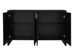 Aparador 140x80x38cm, con 4 puertas, tiradores dorados y divisores regulables, diseño elegante, tablero de partículas, color negro