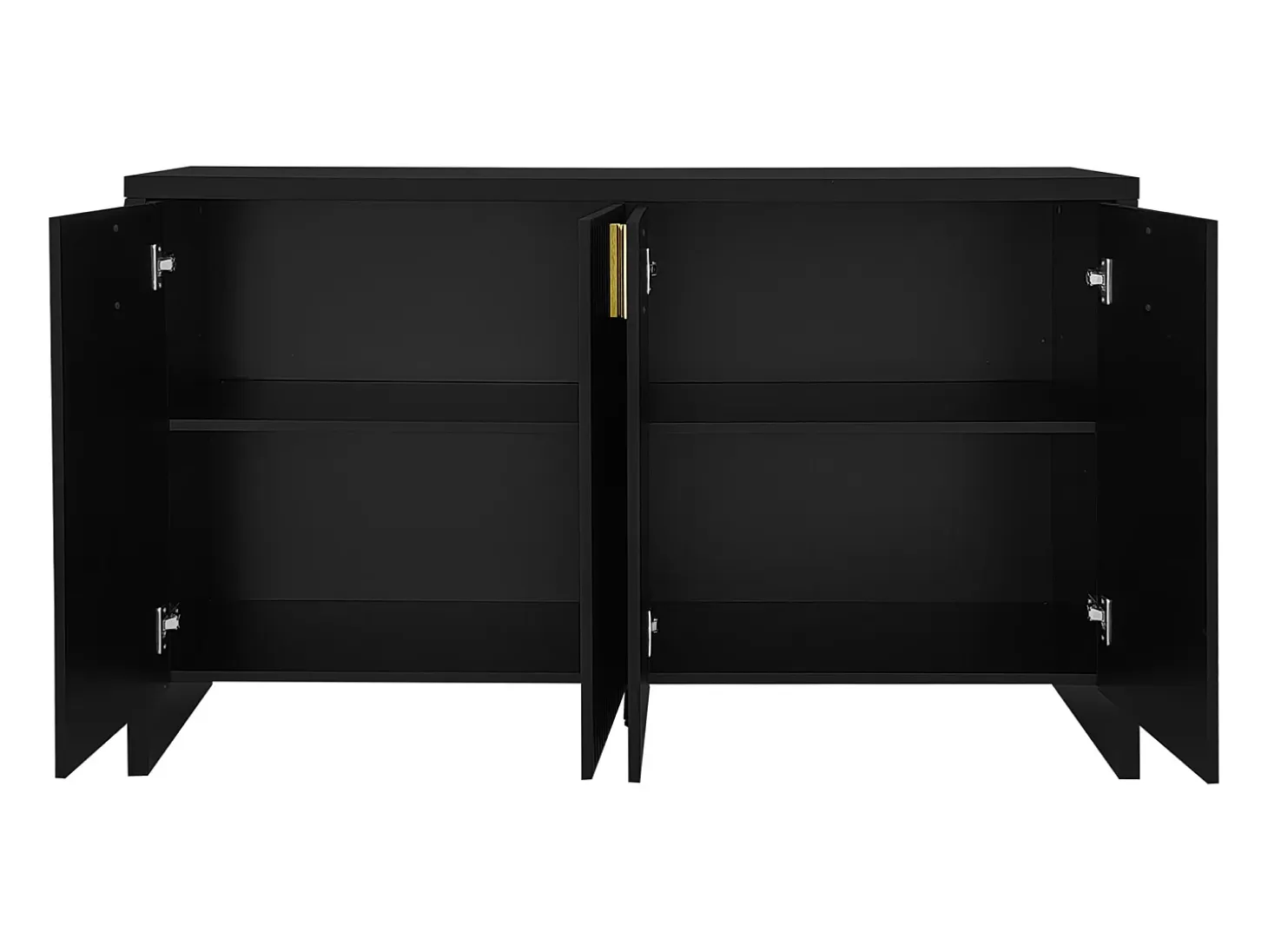 Aparador 140x80x38cm, con 4 puertas, tiradores dorados y divisores regulables, diseño elegante, tablero de partículas, color negro
