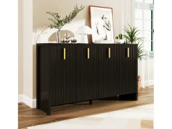 Aparador 140x80x38cm, con 4 puertas, tiradores dorados y divisores regulables, diseño elegante, tablero de partículas, color negro