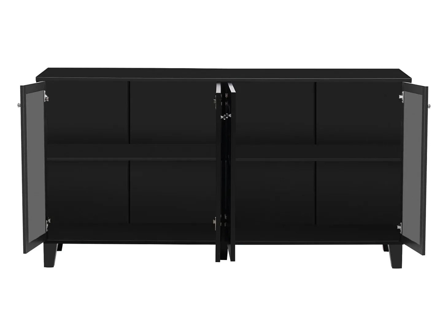 Aparador 160x40x81cm, con 4 puertas de espejo, laminado móvil, tiradores de cristal frío, para salón y comedor, color negro
