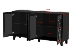 Aparador 160x40x81cm, con 4 puertas de espejo, laminado móvil, tiradores de cristal frío, para salón y comedor, color negro