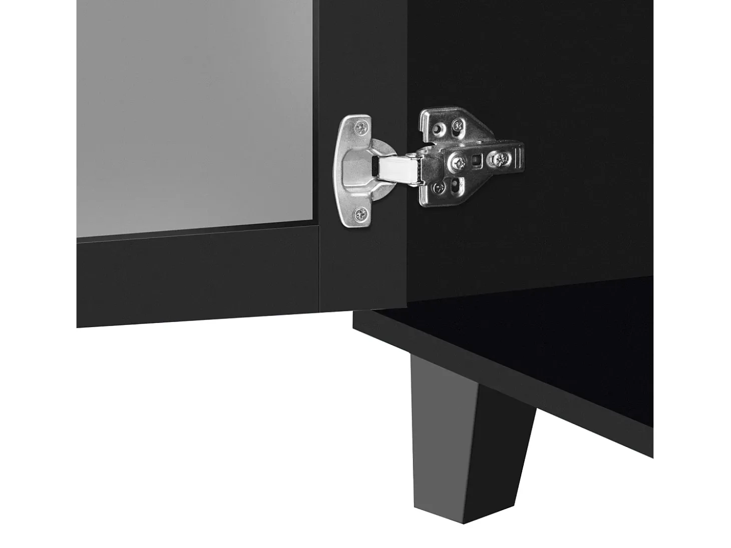 Aparador 160x40x81cm, con 4 puertas de espejo, laminado móvil, tiradores de cristal frío, para salón y comedor, color negro