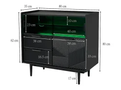 Aparador 80x35x180cm con 3 puertas incluidas 2 puertas correderas de cristal, 2 cajones y LED, cuerpo de MDF negro