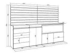 Aparador, 214x35x145cm, Dormitorio, habitación, Chimenea eléctrica XXL, Cómoda, Cajonera, Blanco