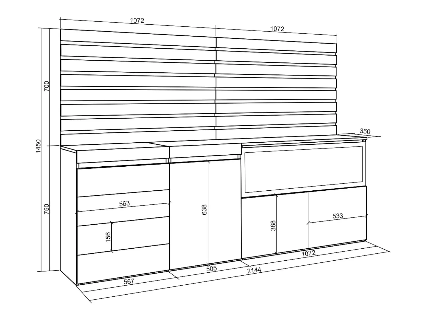 Aparador, 214x35x145cm, Dormitorio, habitación, Chimenea eléctrica XXL, Cómoda, Cajonera, Blanco
