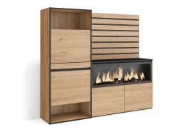 Aparador, 167x35x145cm, Dormitorio, habitación, Chimenea eléctrica XXL, Zapatero, Roble