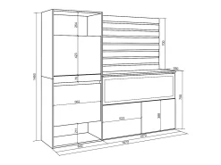 Aparador, 167x35x145cm, Dormitorio, habitación, Chimenea eléctrica XXL, Zapatero, Roble