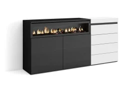 Aparador, 157x35x75cm, Dormitorio, habitación, Chimenea eléctrica, Cómoda, Cajonera, Blanco