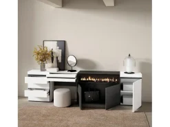 Aparador, 277x35x75cm, Dormitorio, habitación, Chimenea eléctrica, Cómoda, Cajonera, Tocador, Blanco