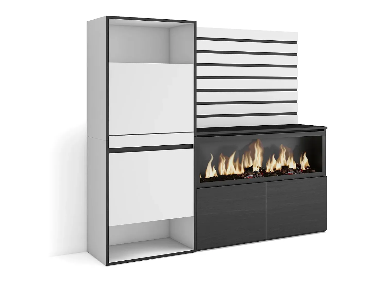 Aparador, 167x35x145cm, Dormitorio, habitación, Chimenea eléctrica XXL, Zapatero, Blanco