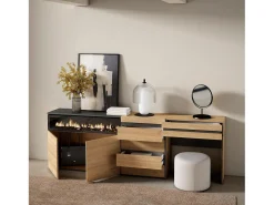 Aparador, 227x35x75cm, Dormitorio, habitación, Chimenea eléctrica, Cómoda, Cajonera, Tocador, Roble