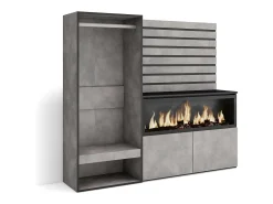 Aparador, 167x35x145cm, Dormitorio, habitación, Chimenea eléctrica XXL, Vestidor abierto, Cemento