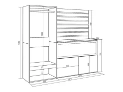 Aparador, 167x35x145cm, Dormitorio, habitación, Chimenea eléctrica XXL, Vestidor abierto, Cemento