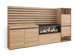 Aparador, 274x35x145cm, Dormitorio, habitación, Chimenea eléctrica XXL, Cómoda, Cajonera, Zapatero, Roble