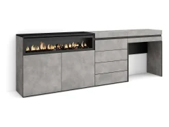 Aparador, 227x35x75cm, Dormitorio, habitación, Chimenea eléctrica, Cómoda, Cajonera, Tocador, Cemento