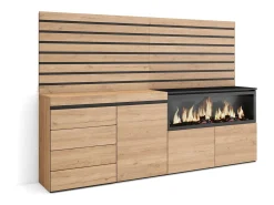 Aparador, 214x35x145cm, Dormitorio, habitación, Chimenea eléctrica XXL, Cómoda, Cajonera, Roble
