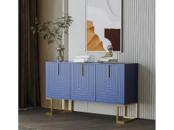 Aparador 138x40x80,5cm, mueble con 3 puertas, estantes regulables, puertas en forma de U, base de metal, color azul marino