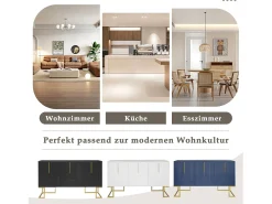 Aparador 138x40x80,5cm, mueble con 3 puertas, estantes regulables, puertas en forma de U, base de metal, color azul marino