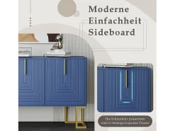 Aparador 138x40x80,5cm, mueble con 3 puertas, estantes regulables, puertas en forma de U, base de metal, color azul marino