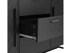 Aparador 145x40x75cm, mueble de almacenaje con 3 cajones y 2 puertas - diseño espiga, color negro