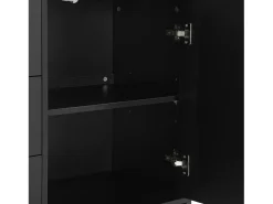 Aparador 145x40x75cm, mueble de almacenaje con 3 cajones y 2 puertas - diseño espiga, color negro
