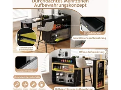 Aparador/barra extensible giratorio - 120 x 50 x 95,5 cm - con puerta + estantes + LED + 2 cajones - MDF - negro
